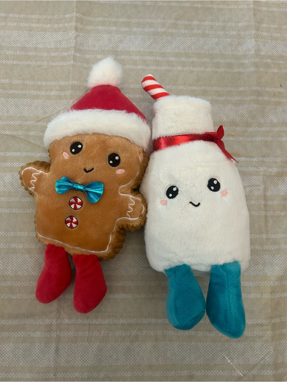 Plush Holiday Gingerbread & Milk Duo - Brown, White, Red, Teal